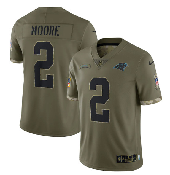 Men's Carolina Panthers #2 D. Moore 2022 Olive Salute To Service Limited Stitched Jersey